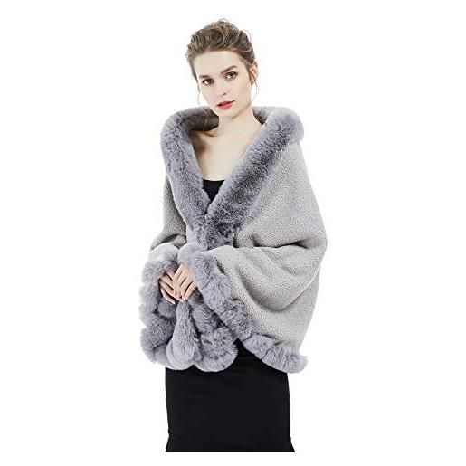 BEAUTELICATE stola scialle pelliccia sintetica donna coprispalle sciarpa elegante bolero invernale caldo per cerimonia matrimonio sposa damigella (grigio, taglia unica)