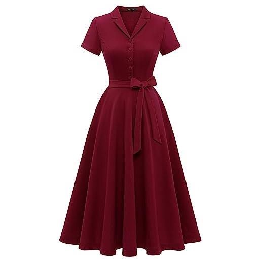 Wedtrend abito da cocktail vintage da donna, linea a midilang, con scollo a v, elegante, per il tempo libero, azzurro, xxxl