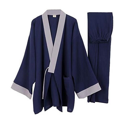 un-brand kimono giapponese da uomo in cotone hanfu abito da pigiama antico plus size abbigliamento zen abbigliamento taoista (taglia xl, n)