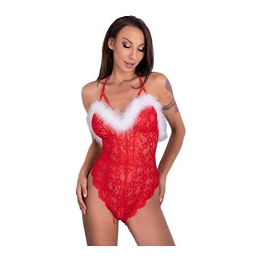 Selente love & fun sensuale completo intimo natalizio con esclusiva benda per occhi in raso, guepiere+tanga, l-xl