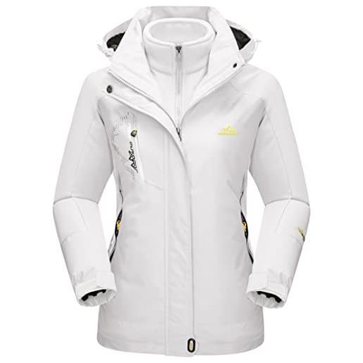 TACVASEN giacche 3 in 1 donna giacca in pile impermeabile inverno abbigliamento sportivo da snowboard per sci all'aperto, puro bianco