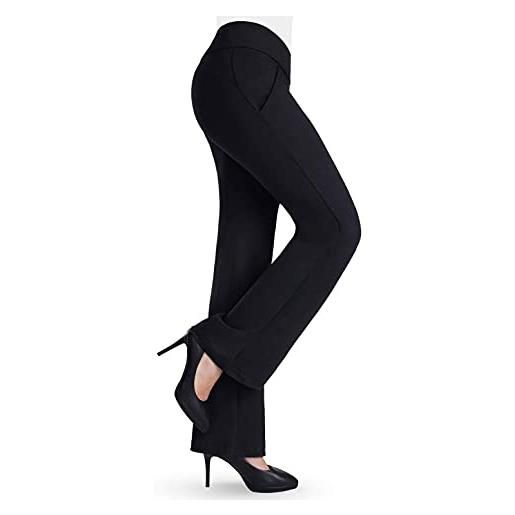 Bamans pantaloni eleganti donna, elastico bootcut slim pantaloni da yoga con tasche e vita alta, flare lungo pantaloni sportivi a casual (nero, medium)