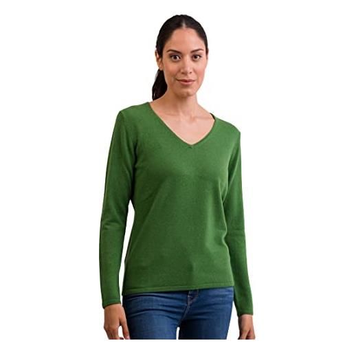 CASH-MERE.CH pullover | sweater | maglione con scollo a v da donna 100% cachemire (verde, l)