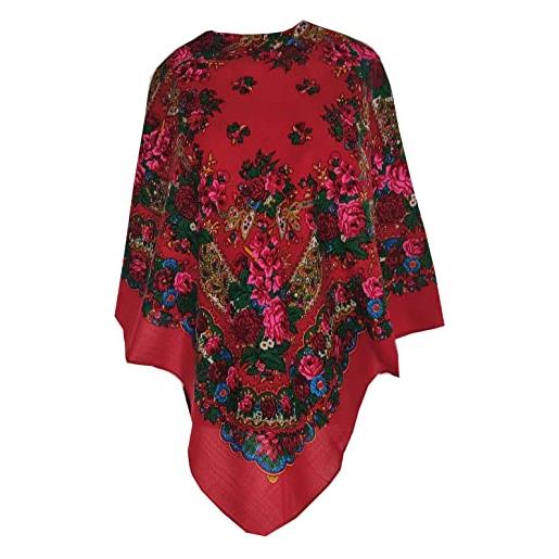 Generic sciarpa da donna, 100% lana, con paisley e fiori, di alta qualità, 85 cm x 85 cm, colore: rosso