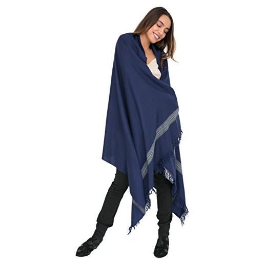 likemary mansi sciarpa stile pashmina in lana merino tessuta a mano, mantella da donna ideale per viaggi e cerimonie, sciarpa invernale grande da donna, commercio etico blu marino