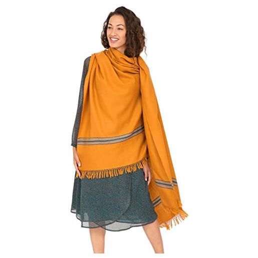 likemary mansi sciarpa stile pashmina in lana merino tessuta a mano, mantella da donna ideale per viaggi e cerimonie, sciarpa invernale grande da donna, commercio etico giallo