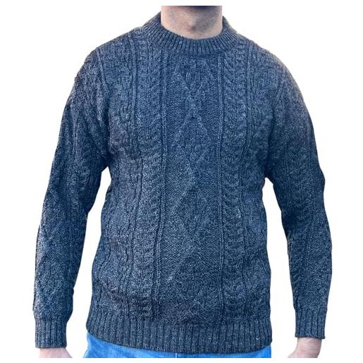 British Wool maglione 100% pure arran - maglione unisex - super caldo e accogliente - look intelligente - lusso - made in uk, carbone, s