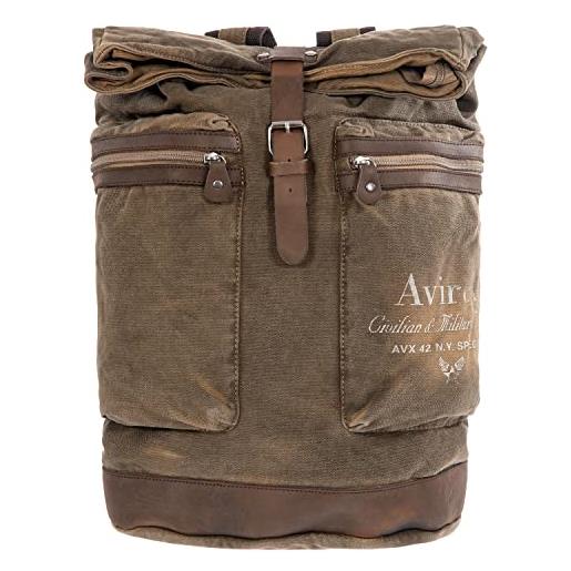 Avirex collezione 140506, zaino-sacca con spallacci regolabili in canvas, backpack, colore verde kaki