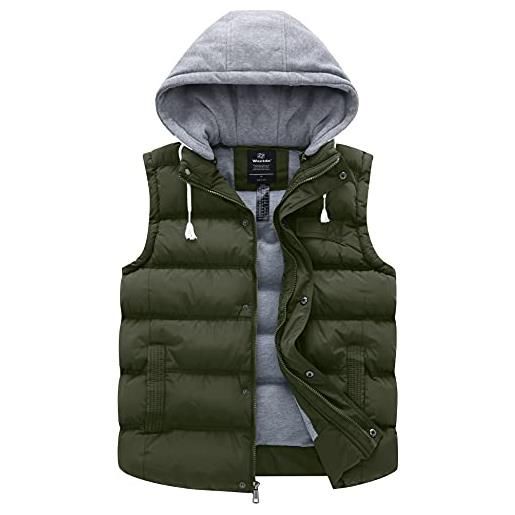 Wantdo gilet con cappuccio regolabile antivento smanicato trapuntato a vento giacca outdoor sportiva cappotto da esterno con tasche uomo grigio xl