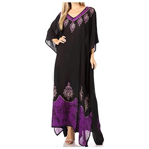 Sakkas 2005 - leonor donna boho casual maxi abito caftano lungo kaftan cover-up louge. Wear - 7-black. Red - os