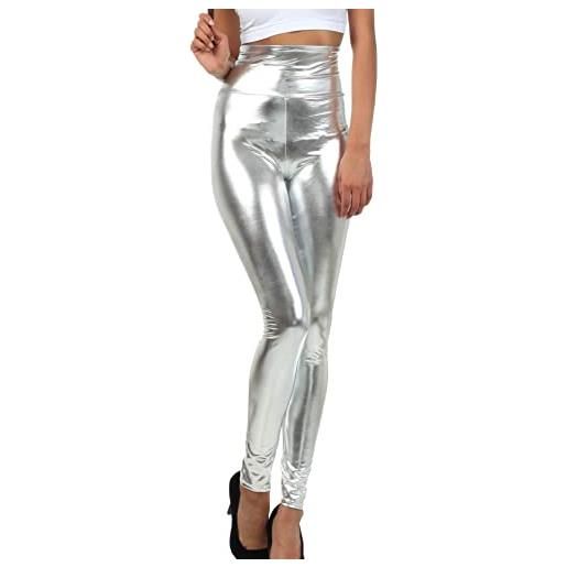 Sakkas 2616 -leggings stretch a vita alta metallizzato liquido lucido - made in usa - rosa - small