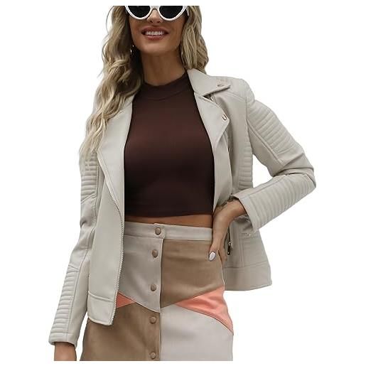 Giolshon giacca da donna in similpelle da motocicletta primaverile e autunnale giacca casual corta g53 beige xxl