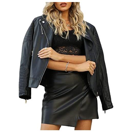 Giolshon giacca da donna in similpelle da motocicletta primaverile e autunnale giacca casual corta 53 nero xxl