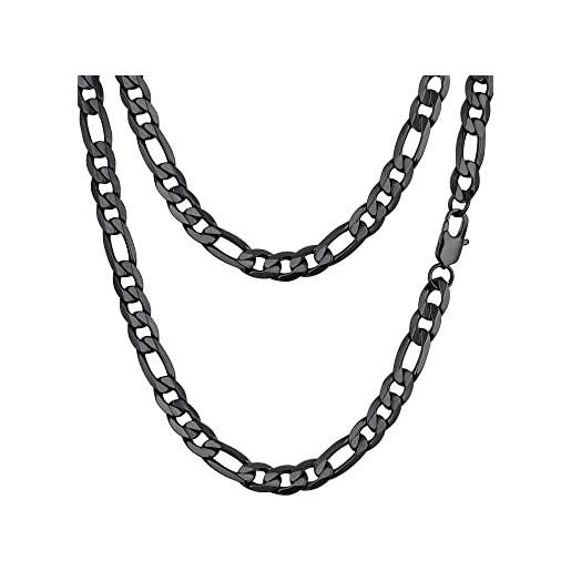 PROSTEEL collana catena figaro 75 cm 9 mm di larghezza colore nero acciaio inossidabile