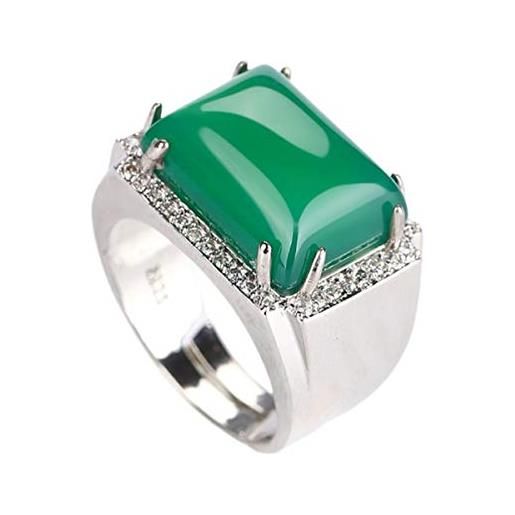 Yigedan - anello quadrato in giada verde naturale 925 con cerchi regolabili
