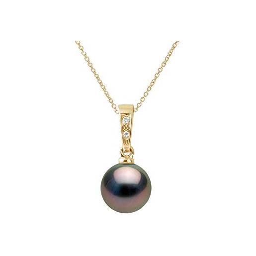 PEARLS & COLORS NATURAL FINE PEARLS pearls & colors - ciondolo perla coltivata di tahiti rotonda 8-9 mm, qualità a+ - diamante 0,010 carati, disponibile in oro giallo e oro bianco - catena offerta - gioiello da donna