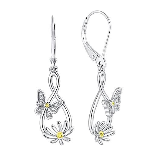 JO WISDOM orecchini infinito argento 925 donna con 3a zirconia cubica, orecchini farfalla fiore margherita per le ragazze delle donne