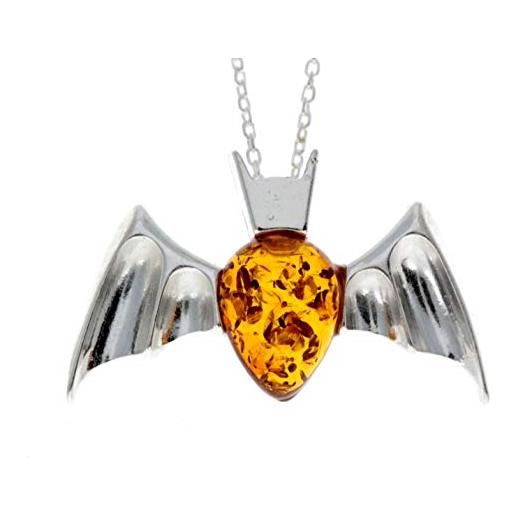 SilverAmber Jewellery ciondolo a forma di pipistrello in vera ambra baltica e argento sterling 692 e argento, colore: cognac, cod. 692