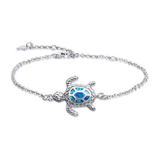 AMIGUO bracciale per donna blue opal sea turtle, bracciale tartaruga marina opale blu regolabile in argento sterling 925 per donne e ragazze