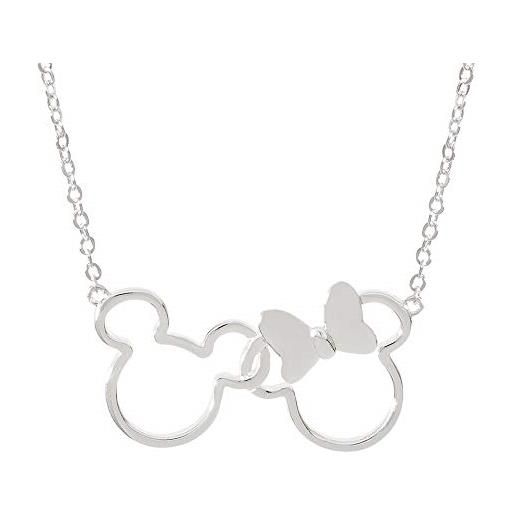 Disney jewelry for women and girls, mickey and minnie mouse silver plated silhouette pendant necklace, 18 chain mickey's 90th birthday anniversary