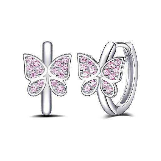 Jrêveinfini farfalla orecchini donna argento 925, rosa orecchini cerchio bambina ragazza anallergici nichel free, farfalla gioielli regalo con scatola regalo