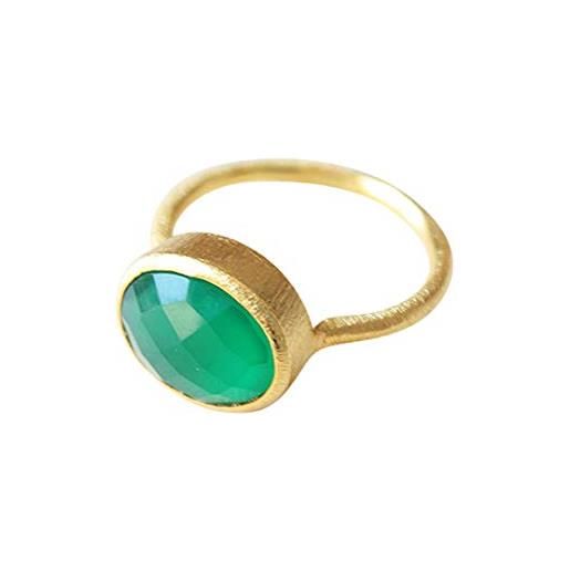 Vurmashop anello con onice verde in oro 18 k - anello da donna di design con pietra semipreziosa e placcato oro, 13,5, colore: verde, cod. R-0449