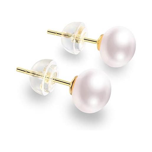 H'Helen fine pearl orecchini argento 925 placcato oro 18k perle bianche coltivate naturali 10mm