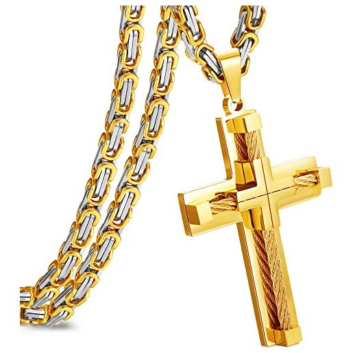Roheafer collana uomo in acciaio inossidabile collana pendente crocifissa grande catena bizantina oro argento nero collana croce per uomini ragazzi 61 cm