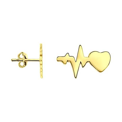 Sofia milani - orecchini da donna in argento 925 - placcati in oro - orecchino a perno a battito cardiaco - 21134