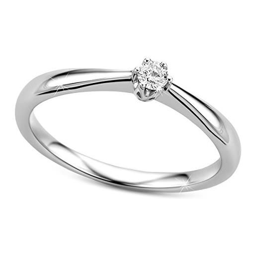 OROVI anello solitario da donna vero oro giallo 9kt 375 con diamante naturale ct. 0,09. Anello di fidanzamento con brillante solitario, ipoallergenico realizzato in italia. 