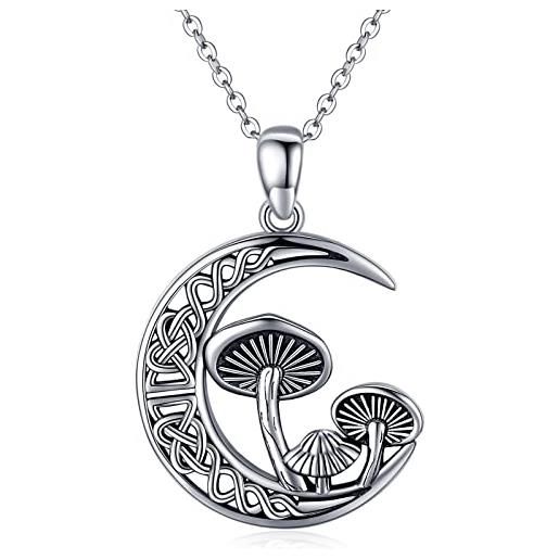 Midir&Etain collana con ciondolo a forma di fungo, in argento sterling 925, con nodo celtico, con luna a mezzaluna, idea regalo per donne e figlie, argento sterling