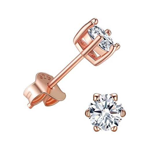 Suplight orecchini argento 925 oro rosato 5mm orecchini donna punto luce orecchini a lobo argento 925 orecchini uomo argento orecchini diamante orechini donna argento