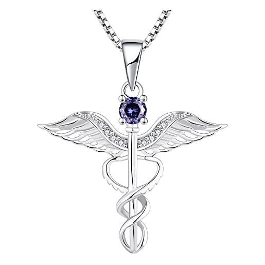 YL collana infermiera 925 argento dicembre pietra portafortuna tanzanite ali d'angelo registrato rn caduceus ciondolo per donne infermiera dottore