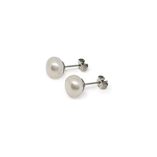 Pearls of Eden poe - orecchini da donna con grande perla semicircolare bianca - vera perla coltivata 10 mm - acciaio inox argento - design classico senza tempo - gioielli di perle, perla