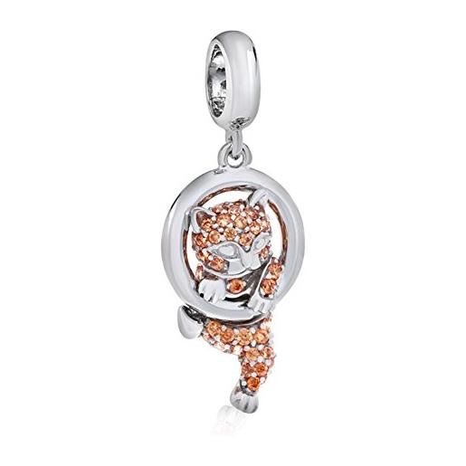 YiRong Jewelry charm a forma di gatto portafortuna in argento sterling 925 con animale di cristallo, per braccialetti pandora