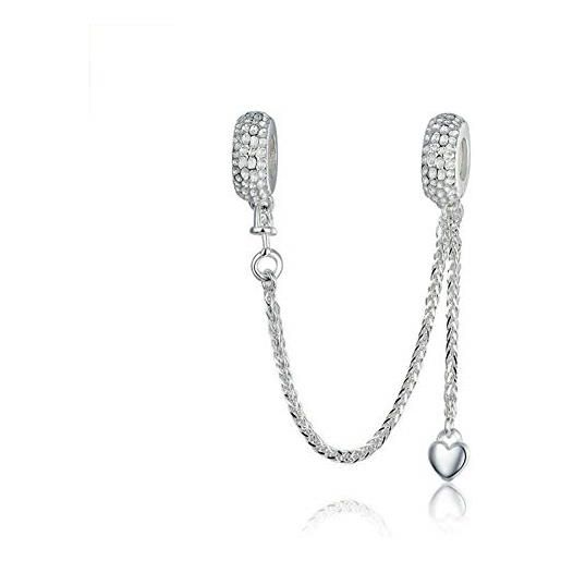 YiRong Jewelry ciondolo in argento sterling 925 a forma di catena di sicurezza, ciondolo a clip per braccialetti pandora, tutti, 