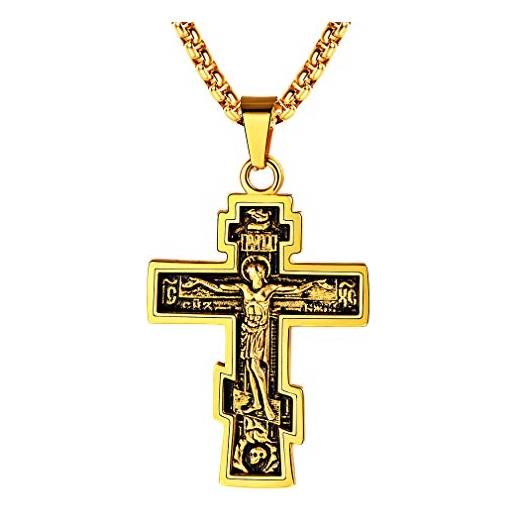FaithHeart collana croce ortodossa russa uomo donna collana crocifisso con pendente gesù per religiosi come regali con confezione regalo