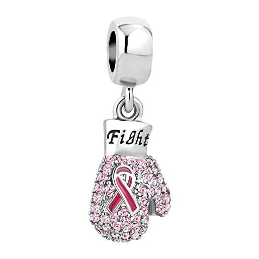 LSxAB charm per il cancro al seno, con nastro rosa, compatibile con braccialetti pandora, rame, nessuna pietra preziosa