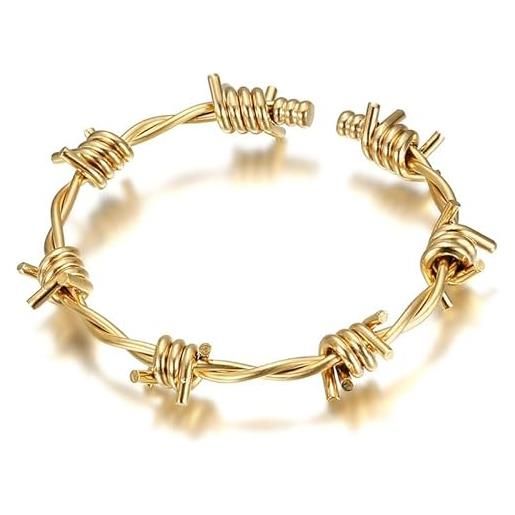 Bobijoo jewelry - bracciale a filo spinato da uomo e donna, 3 misure, acciaio inossidabile placcato oro
