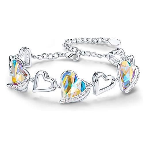 CDE bracciale donna oro bianco placcato amore cuore braccialetto di fascino compleanno gioielli regali per le donne moglie mamma (oro bianco-multicolore)