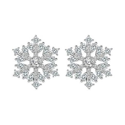 BiBeary donna argento sterling 925 zirconia cz elegante fiocco di neve natale pierced studs orecchini chiaro