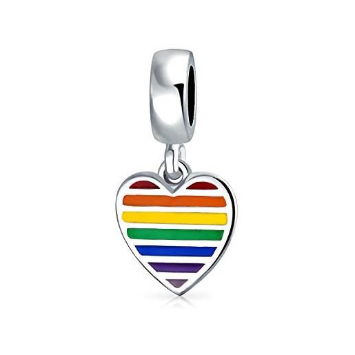 Bling Jewelry cuore lgbtq d'ispirazione per il mese dell'orgoglio arcobaleno simbolo dei diritti pendenti goccia per donne adolescenti. 925 argento adatto a bracciali europei