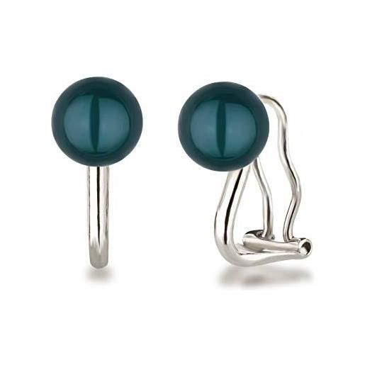 Schöner-SD orecchini a clip con perle 8 mm, in argento 925 rodiato e argento, colore: tahiti - petrolio, cod. Oc-fi1-ku08-tah