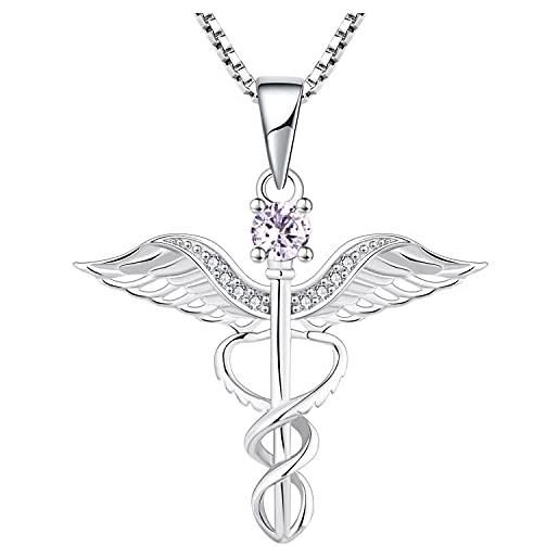 YL collana infermiera 925 argento giugno pietra portafortuna alessandrite ali d'angelo registrato rn caduceus ciondolo per donne infermiera dottore