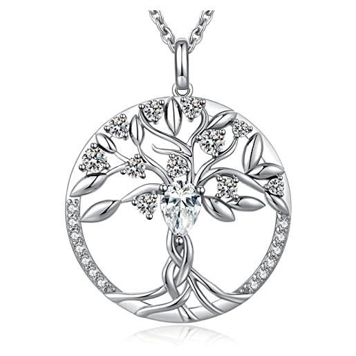 Jiahanzb collana albero della vita con cristalli di 5a zirconia cubica collana donna gioielli in argento 925, idee regalo festa della mamma regalo donna originale per mamma lei compleanno anniversario