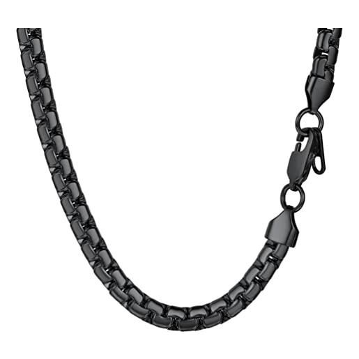 PROSTEEL collana catena scatola piatta 60 cm larghezza 6 mm nero acciaio inossidabile placcato metallo nero grande robusta