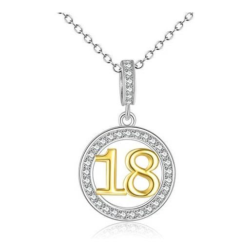 YFN collana ciondolo numero argento sterling collana 16 18 21 30 40 50 60 anni di compleanno regalo compleanno per donna ragazze (18th birthday charms)