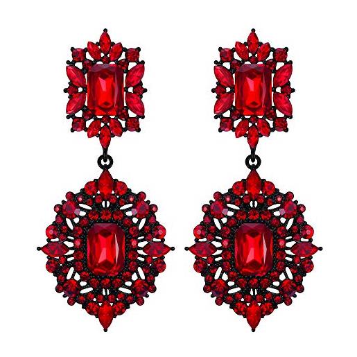 EVER FAITH orecchini cristallo matrimonio art deco vintage stile gatsby lampadario orecchini pendenti rosso nero-fondo