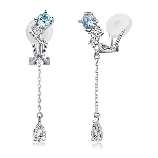 PHNIBIRD orecchini clip donna orecchini a clip in argento sterling 925 con zirconi orecchini lunghi da donna non forati regali per le donne (b)