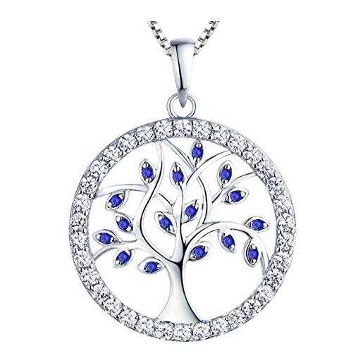 YL collana albero della vita argento 925 pendente gioielli con zirconia albero di famiglia idee regalo per donna, (spinello blu)